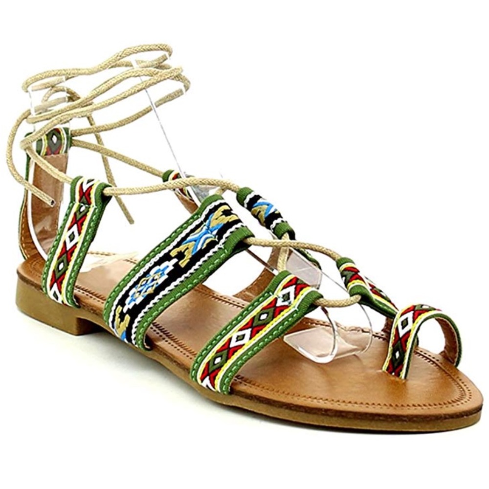 Green Aztec pattern gladiator sandals! - Picture 4 of 7